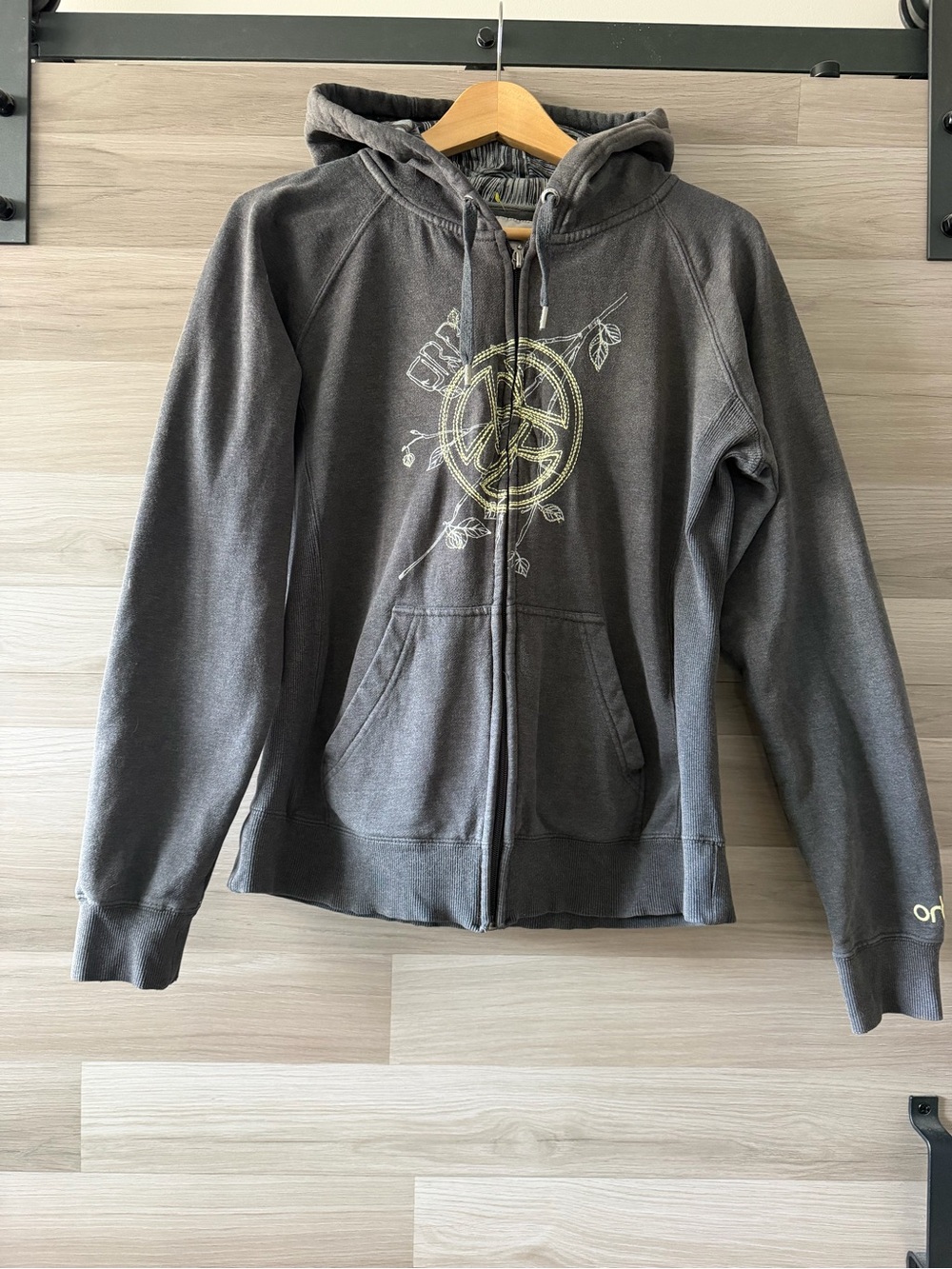 Orb Clothing Dark Gray Zip-Up Hoodie with Graphic Embroidery and Lined Hood L